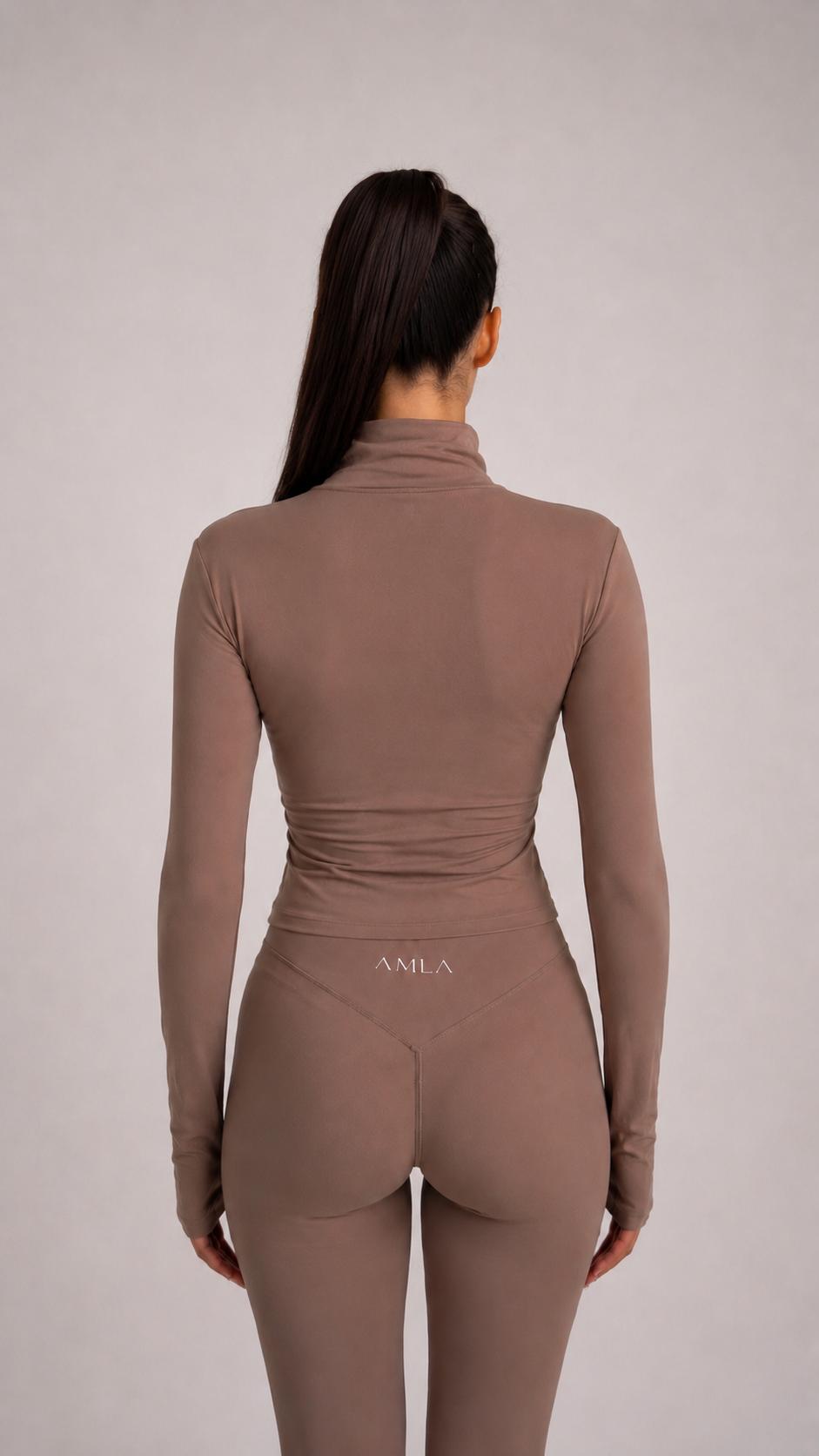 Sculpt High-Neck Fitted Jacket in Mocha — image 3