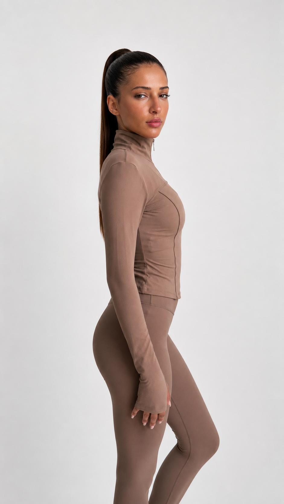  Sculpt High-Neck Fitted Jacket in Mocha alternate view
